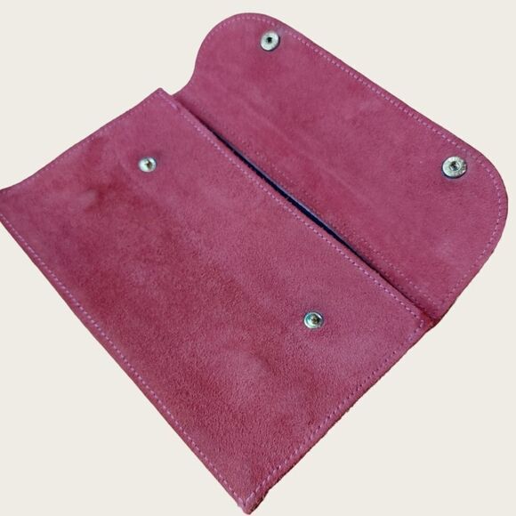🌼4/$30 Vintage Burnt Red Leather Travel Jewelry Storage Pouch - Picture 2 of 7
